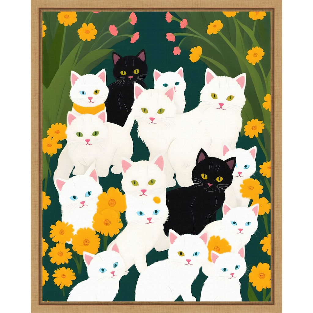 Cats Meet Up Group by Uma Gokhale Framed Canvas Wall Art