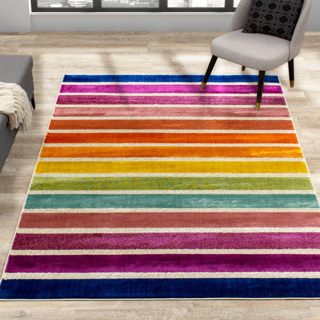 Brinley Multicolor Striped Rainbow Area Rug