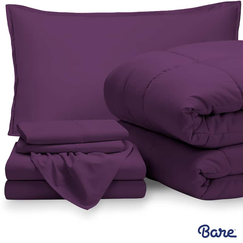 Bare Home Bed-in-a-Bag Down Alternative Comforter & Sheet Set - Plum/Plum - Twin