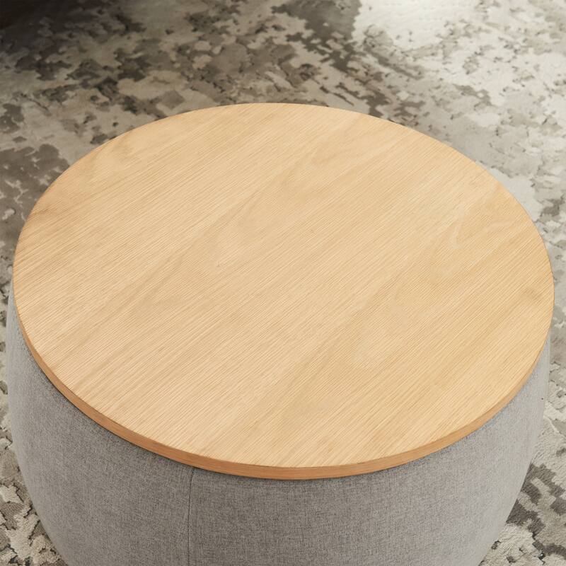 Round Fabric Storage Ottoman with 2 in 1 Function