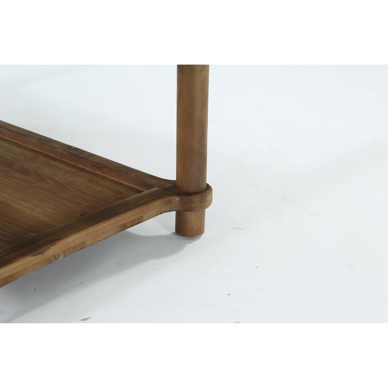 47" Rectangle Coffee Table, Solid Wood Center Table with 2-Tier Storage