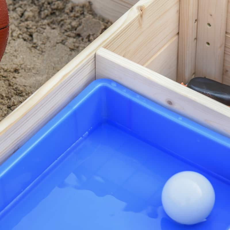 Outsunny Kids Sandbox with Cover and Storage Buckets, Outdoor Wooden Sandbox - 47.25" x 47.25" x 15.75"