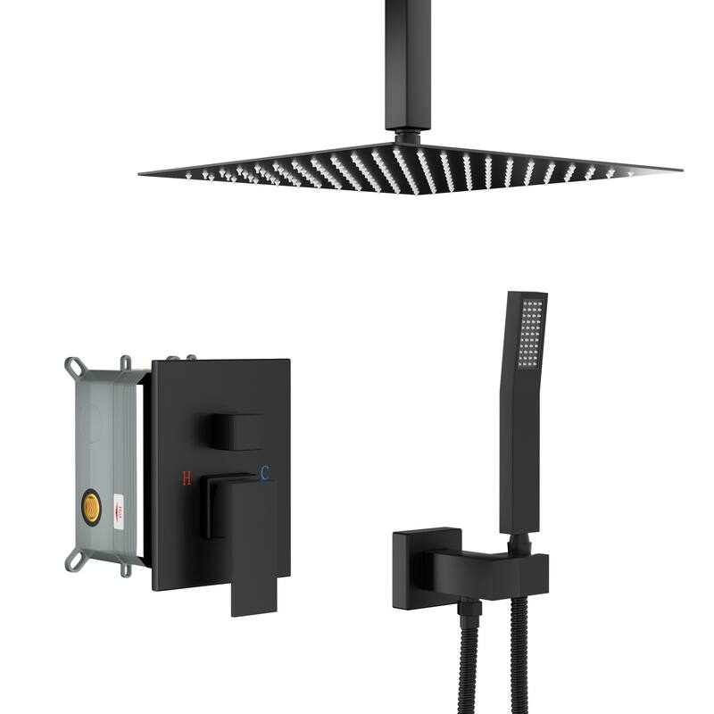 Ceiling-Mounted Square Shower System and Handheld Showerhead Set