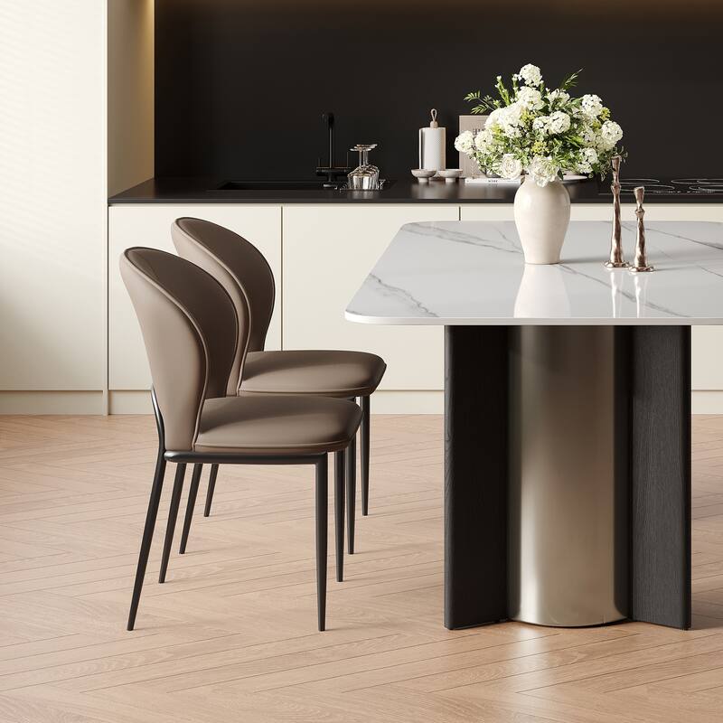 Modern Fully Assembled Dining Chairs, Faux Leather, Light Gray & Brown Options, Set of 2