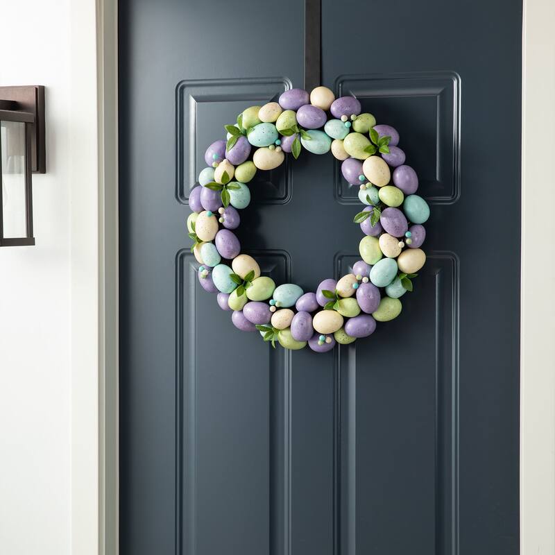Glitzhome 18"D Easter Purple Hue Eggs Wreath for Front Door Wall Decor