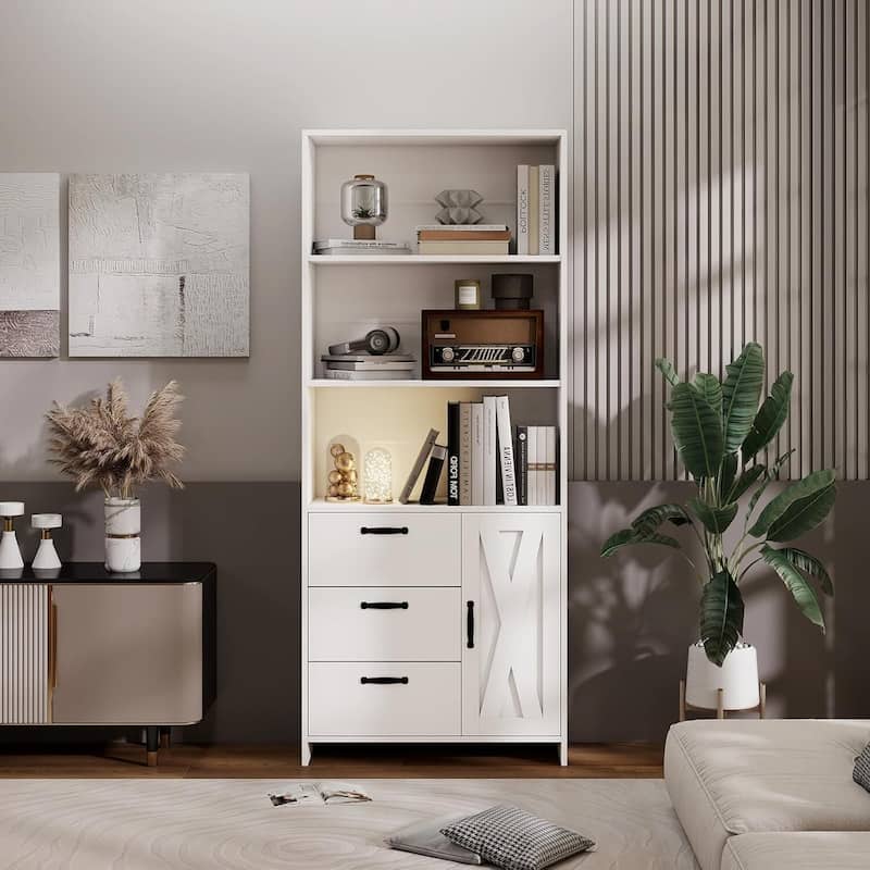 3-Tier 71" Tall Bookcase Shelf for Bedroom Living Room Entrance - N/A - White