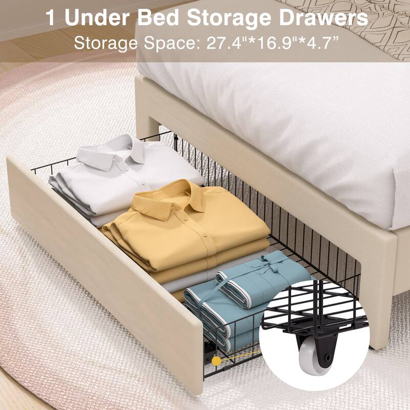 Javlergo Upholstered Platform Bed Frame with Storage Drawers and Adjustable Headboard, No Box Spring Needed