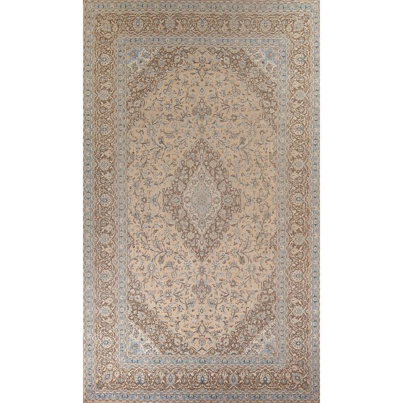 Traditional Mashad Vintage Persian Large Rug Handmade Pink Wool Carpet - 10'0" x 16'2"
