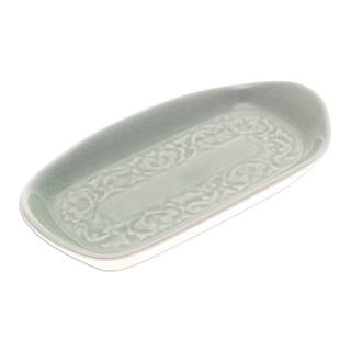 Novica Handmade Thai Foliage Celadon Ceramic Serving Bowl