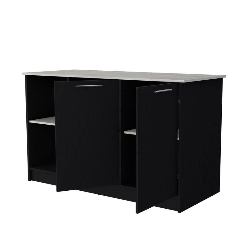 59" Kitchen Island with Large Countertop, Double-Door Cabinets, and Open Shelves, Ideal for Storage & Workspace