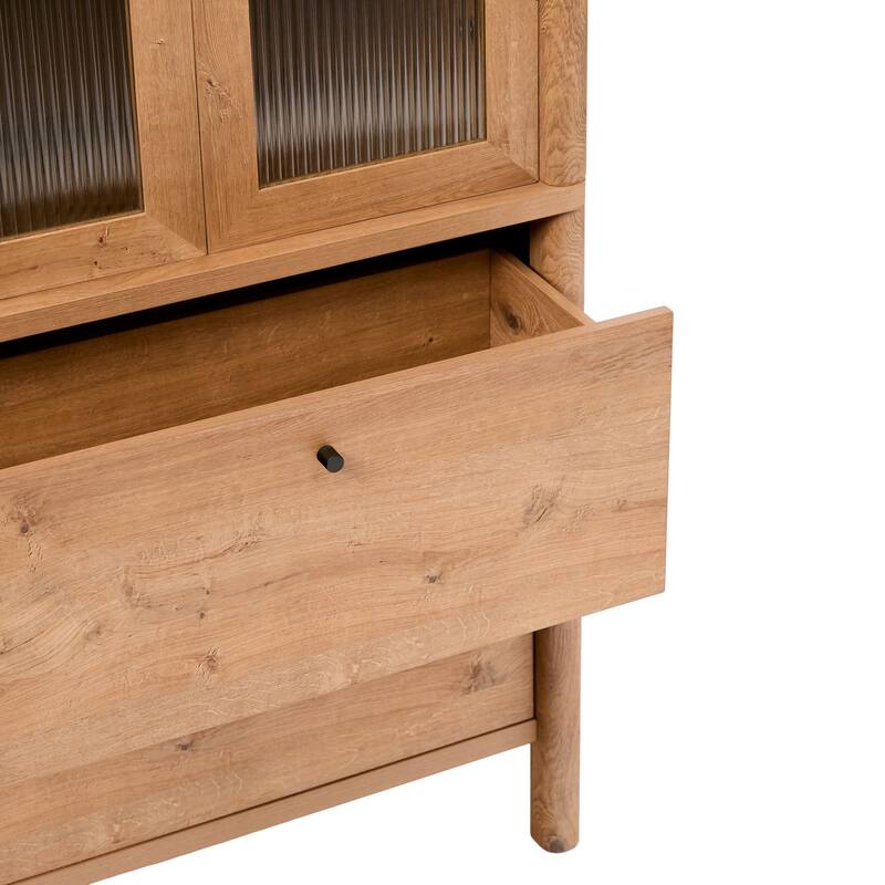 Walker Edison Modern Fluted Glass Bookshelf Cabinet with Drawers