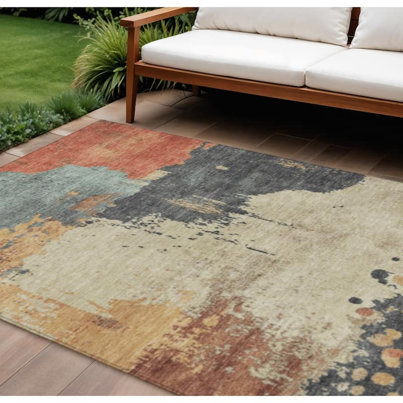 HomeRoots Abstract Transitional Rectangle Outdoor Rug - 8' X 10'
