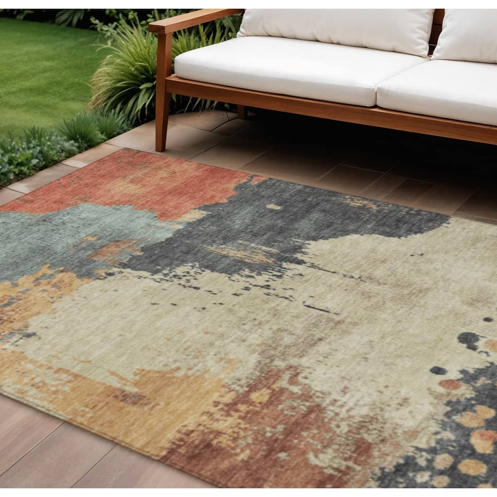 HomeRoots Abstract Transitional Rectangle Outdoor Rug