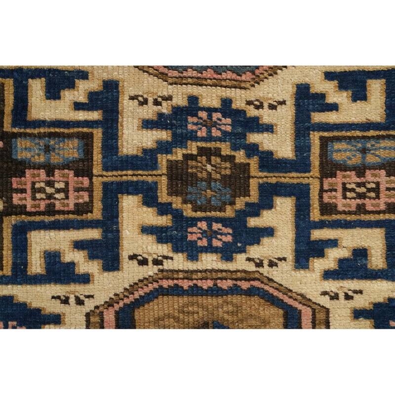 Hand Knotted Oriental 100% Wool Carpet Traditional Geometric Beige & Ivories Kazak Area Rug - 3' 9'' X 3' 0''