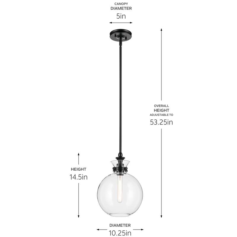 Kichler Lighting Laria 10.25 Inch 1 Light Pendant with Clear Glass in Black
