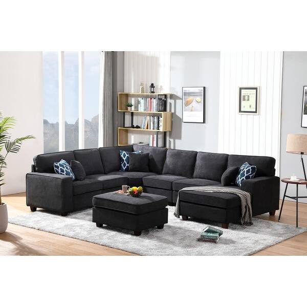 Jocelyn Dark Gray Woven 7pc Modular L Shape Sectional Sofa Chaise And Ottoman On Sale Overstock 31490889