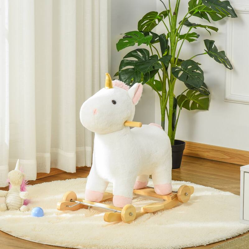 Dual-Function Unicorn Rocking Horse with Interactive Sounds, Soft Plush Body, and Safe Design for Kids 3-6 Years Old