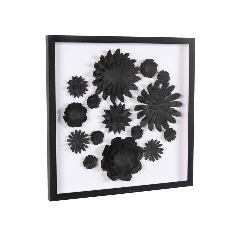Paper Floral Cluster Shadow Box with Varying Shapes and Sizes - Black - Roche River Decor