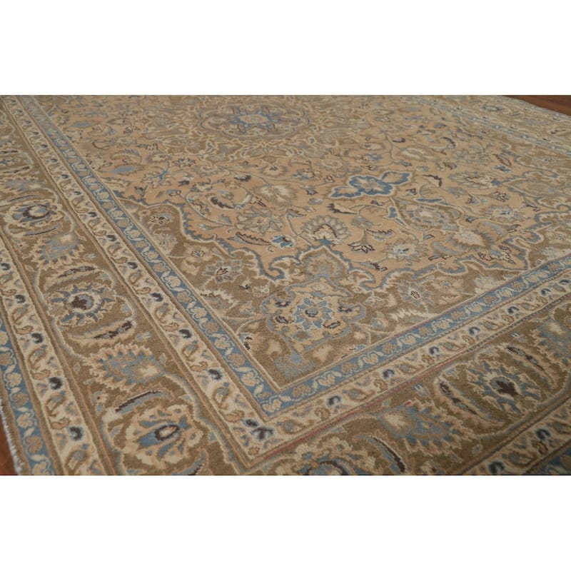 Traditional Mashad Persian Vintage Area Rug Handmade Wool Carpet - 6'2" x 9'3"