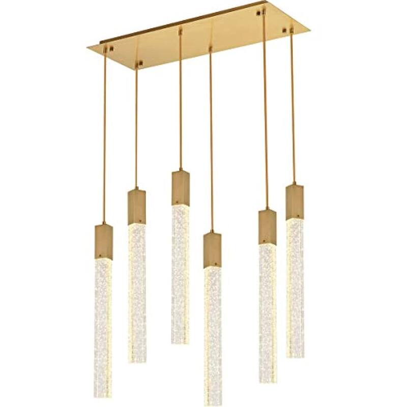 6 Light Pendant Light - Satin Gold Crystal Chandelier, Adjustable Height, Modern Interior Lighting - 12