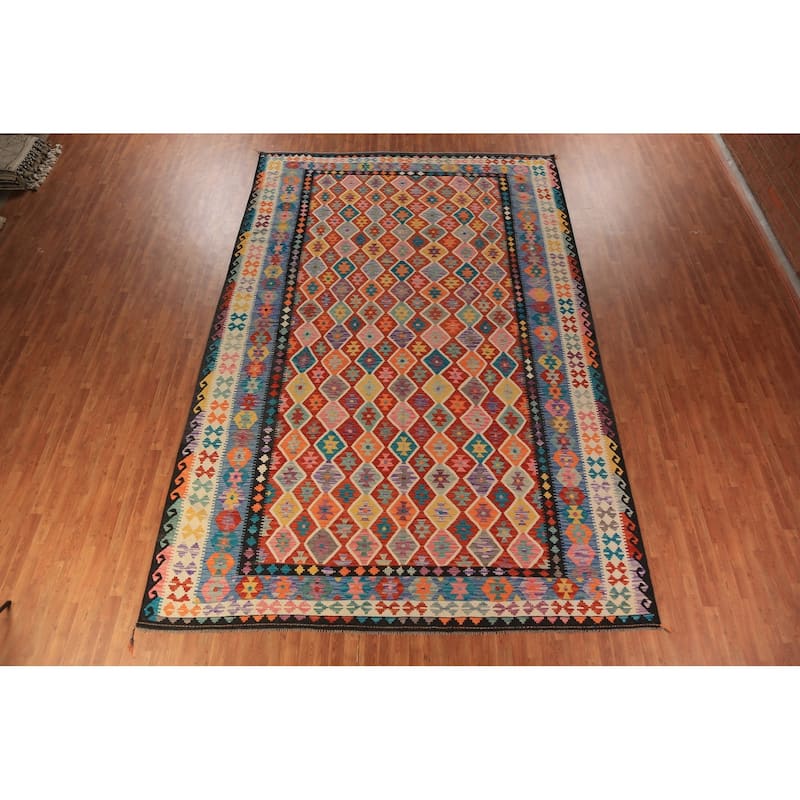Palace Size Trellis Kilim Oriental Rug Flatweave Wool Carpet - 10'0"x 15'7"