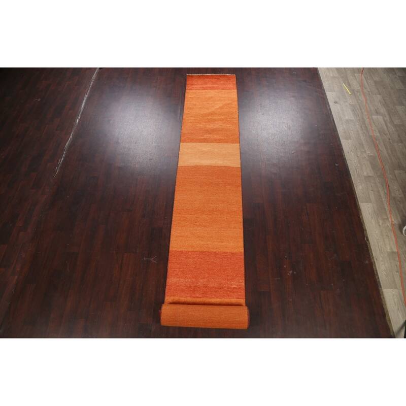 Modern Oriental Gabbeh Kashkoli Runner Rug Hand-knotted Wool Carpet - 2'6" x 20'8"