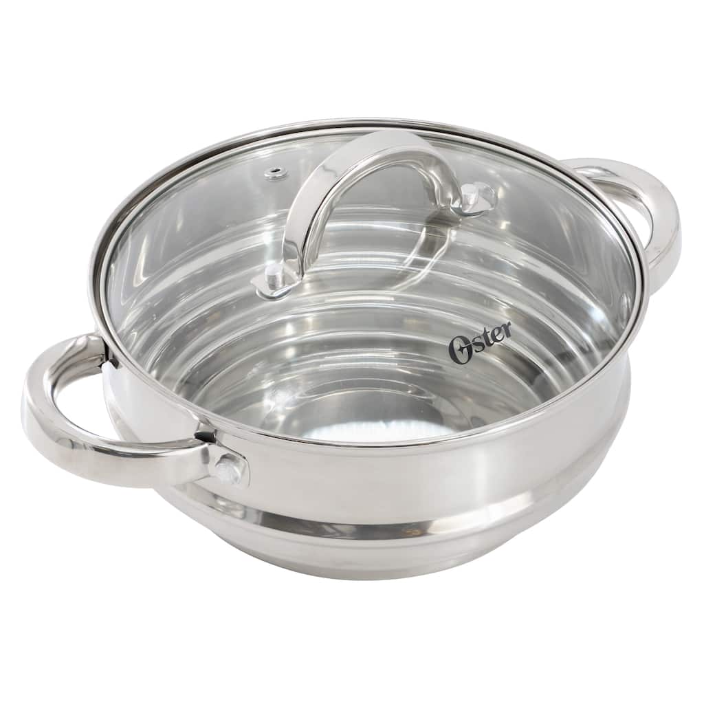 Oster Sangerfield 8 Inch Universal Stainless Steel Double Boiler with Tempered Glass Lid - 8-Inch