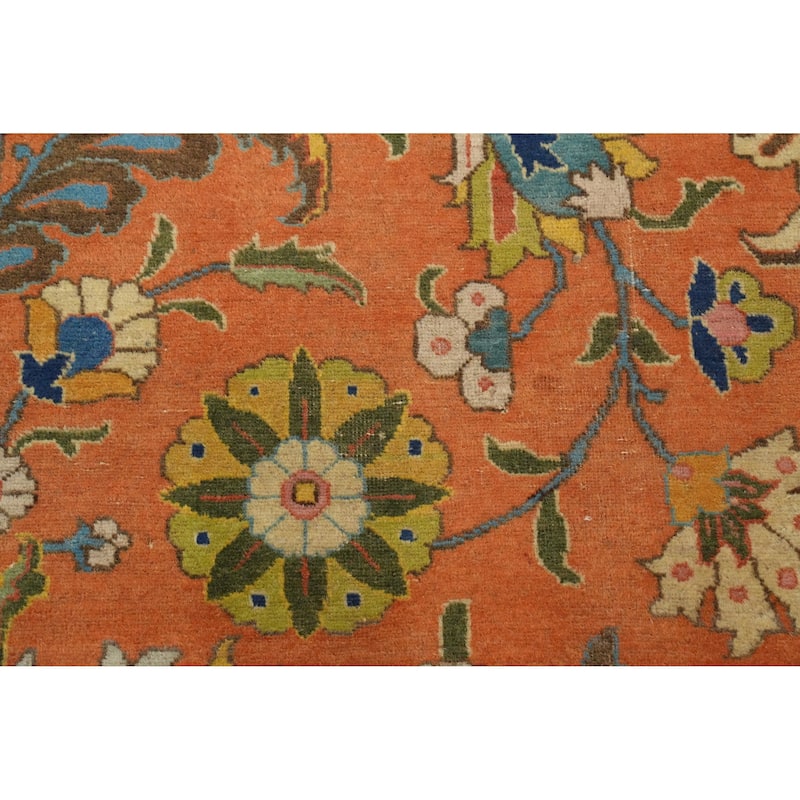 Hand Knotted Oriental 100% Wool Carpet Traditional Floral Oranges & Rust Tabriz Area Rug - 12' 8'' X 9' 3''