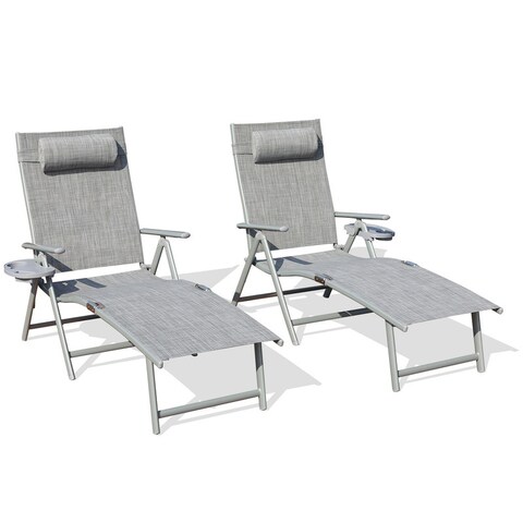Aluminum Outdoor Folding Chaise Lounge Chair Adjustable Camping Reclining Chair with Pillow and Cup Holder1 Pack