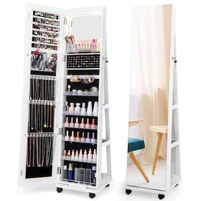 Gymax 64'' Jewelry Organizer Lockable Jewelry Cabinet Armoire w/