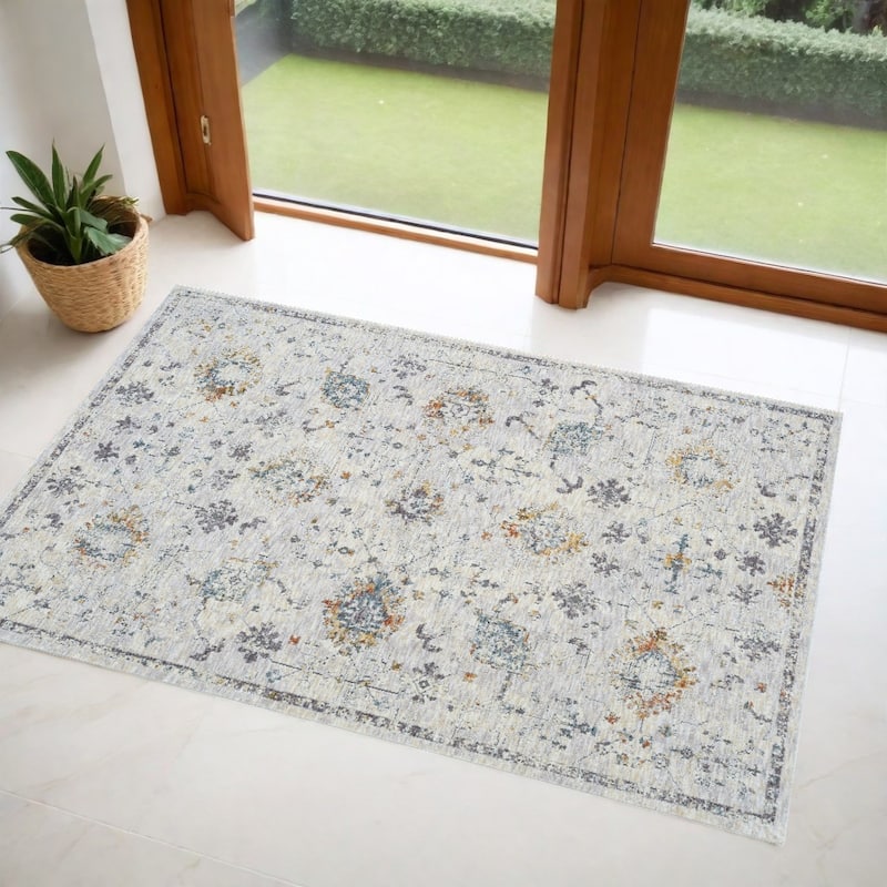 Kinal Floral Traditional Woven Area Rug By HomeRoots - 36' X '24' X '0.24 - Lavender/Ivory - Rectangle