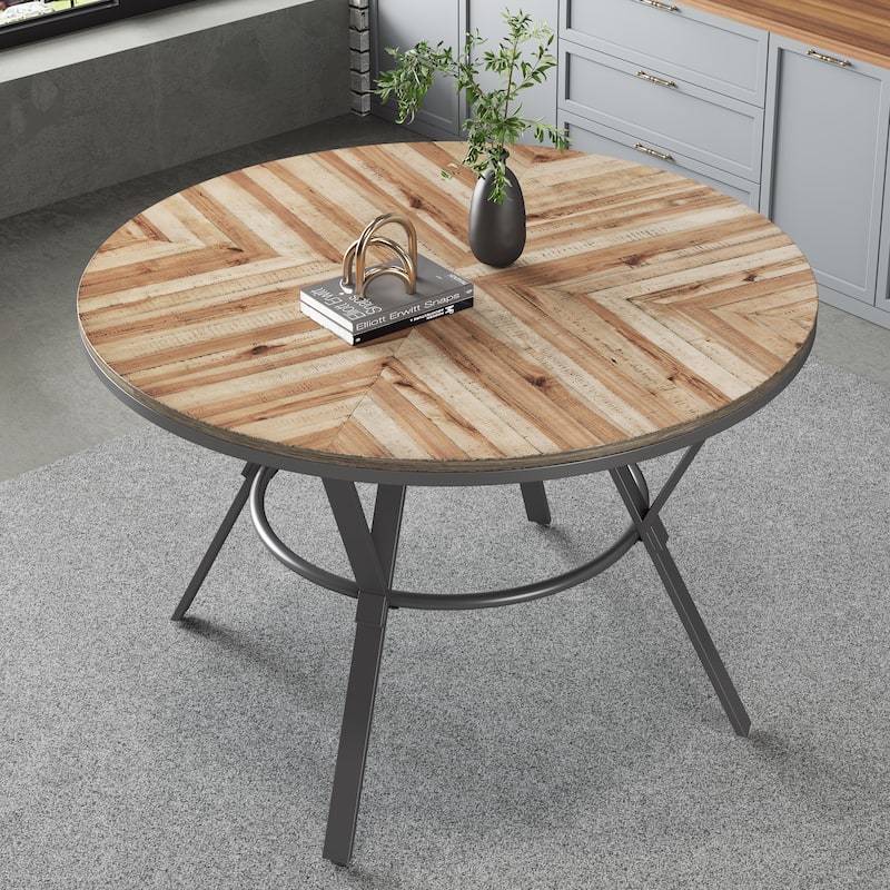 Christopher Knight Home Indoor Dining Round Table With Metal Legs - Light Birch+Black