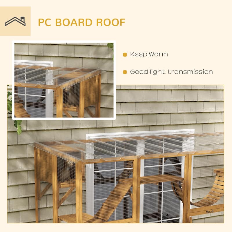 PawHut Catio Playground Outdoor Cat Enclosure Wooden Cat House Shelter