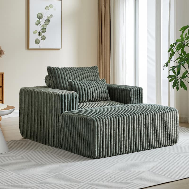 62.5"Corduroy Sponge Sofa Lounge Chair with Removable footrest,Fluffy Modern Sleeper Chair for Indoor Living Room Bedroom