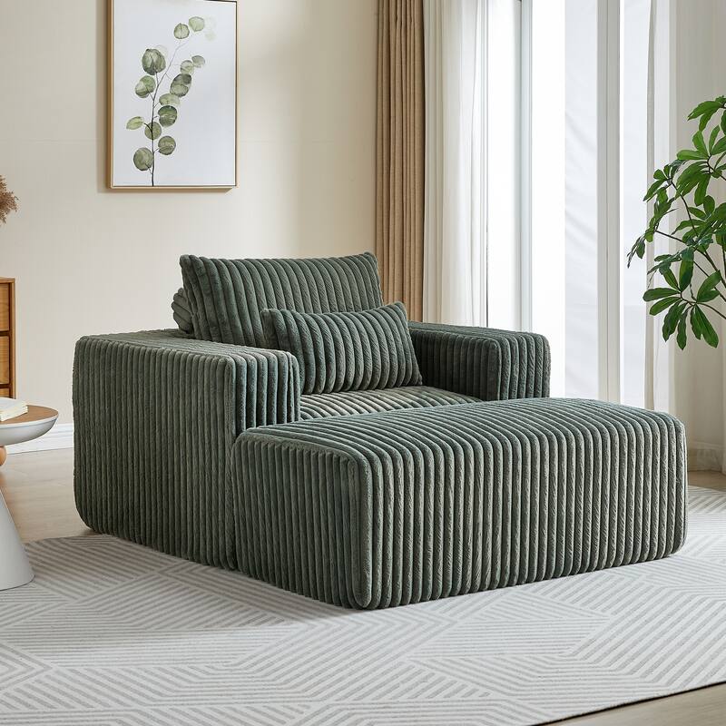 Modern 62.5" Corduroy Sponge Sofa with Removable Footrest, No Assembly Required, Cozy Sleeper Chair for Indoor Spaces