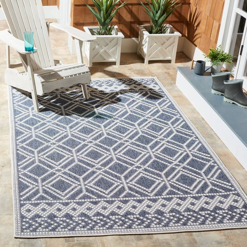 Martha Stewart by SAFAVIEH Washable Fulden Indoor/ Outdoor Waterproof Rug - 6'7" x 8'7" - Grey/Ivory