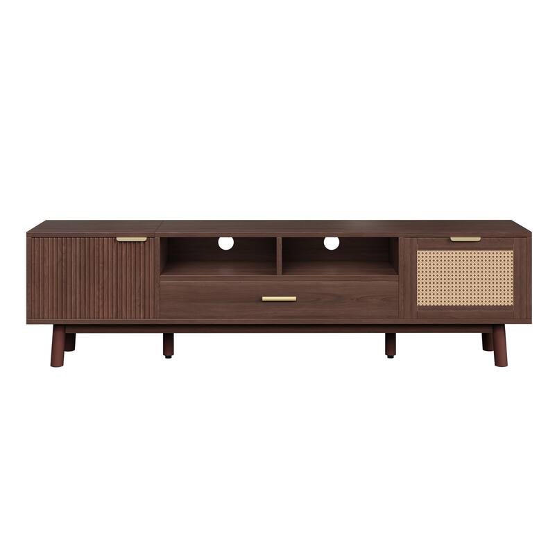 Dark Brown Wood TV Stand Media Storage Cabinets with Drawers