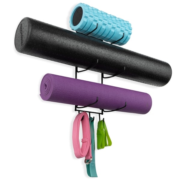 slide 2 of 22, Wallniture Guru Wall Mount Foam Roller and Yoga Mat Holder, Towel Rack with 3 Hooks