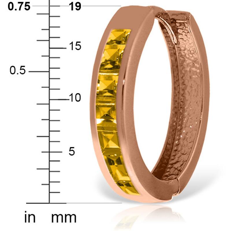 14K Solid Gold Hoop Huggie Gemstone Earrings w/ Natural Citrines