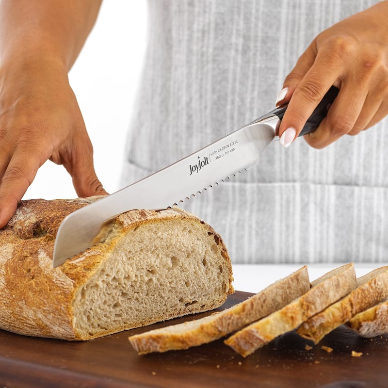 JoyJolt 8-in Bread Knife High Carbon Steel Kitchen Knife with Serrated Edge - Stainless Steel