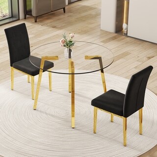 Table And Chair Set Modern Style Round Clear Tempered Glass Table With ...