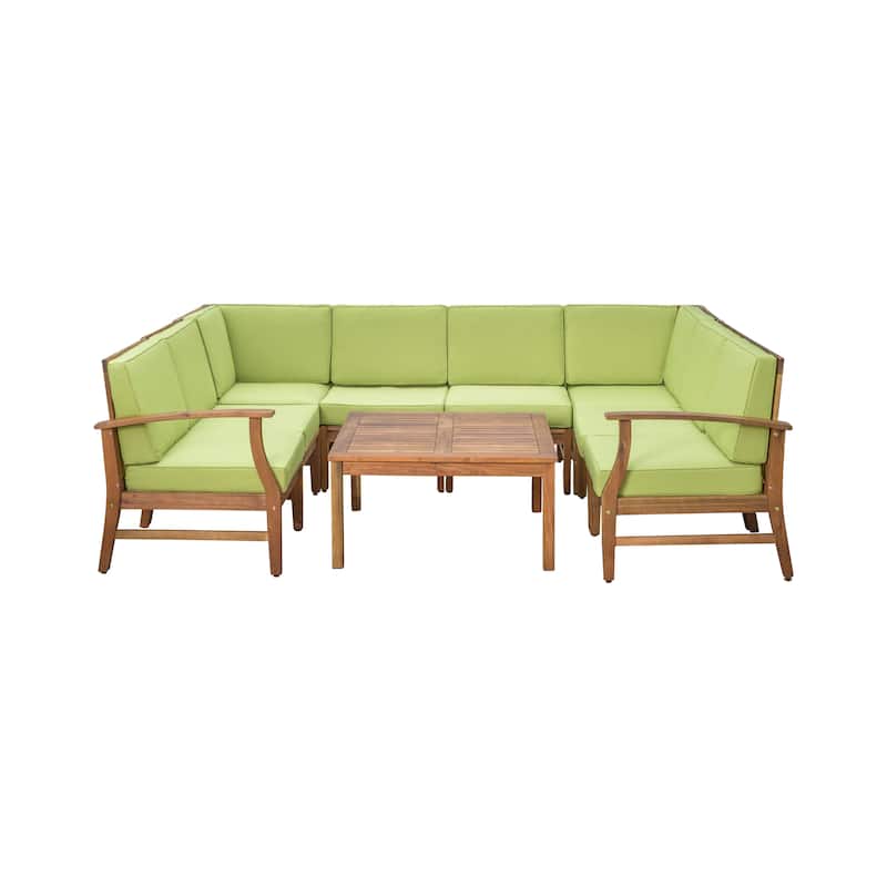 Perla Outdoor 9-piece Sectional Sofa Set by Christopher Knight Home - Green