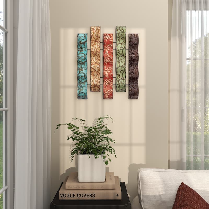 Multi Colored Metal 5 Wavy Panels Abstract Home Wall Decor with Embossed Details