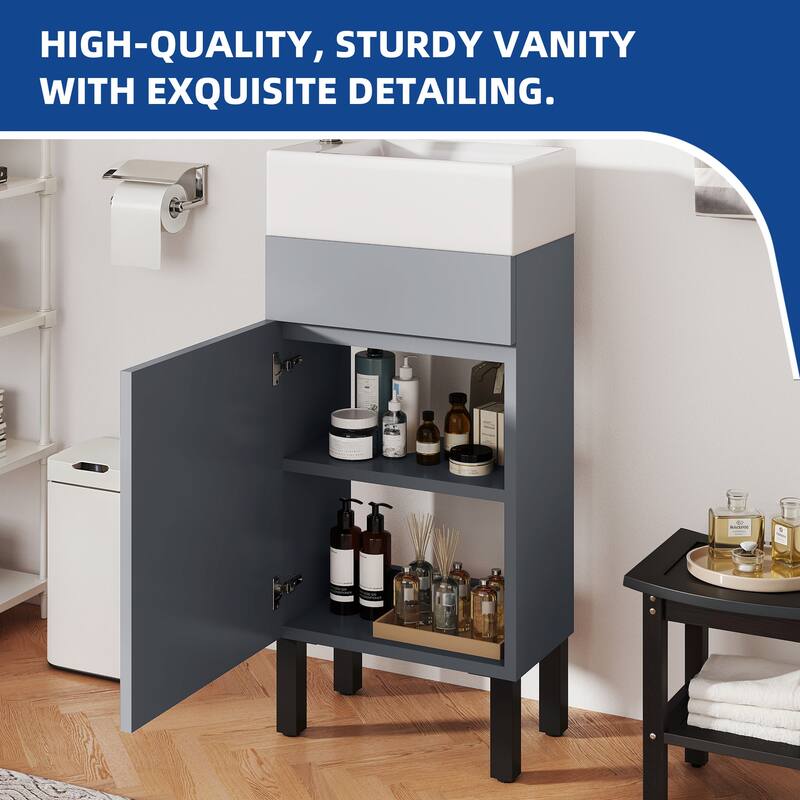 Moasis 15.7" Freestanding Single Bathroom Vanities Set with Cabinet Storage