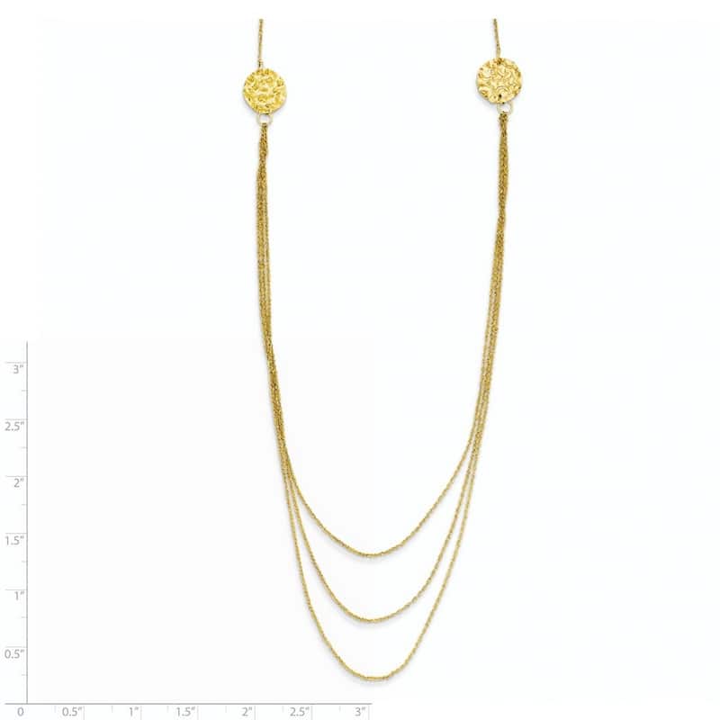 Curata 14k Yellow Gold Polished Three Layer Hammered Circles Necklace, 16+2"