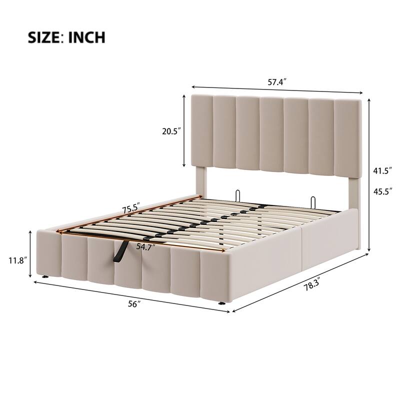 Full size Upholstered Platform bed with a Hydraulic Storage System