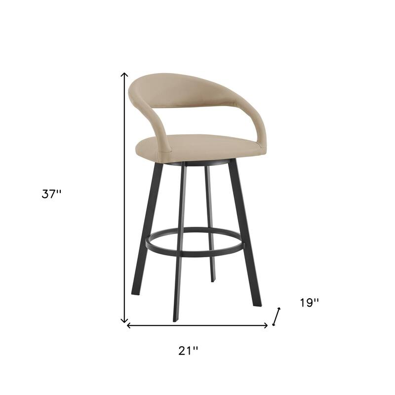 HomeRoots 26" Beige and Black Faux Leather and Iron Low Back Counter Height Swivel Bar Chair
