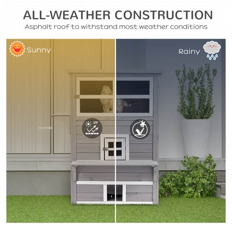 3-Tier Outdoor Cat House with Window, Escape Door, Jump Platforms, and 5 Access Doors - 38.5"L x 27"W x 48"H