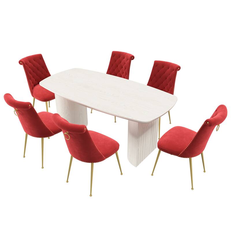 7-Piece Clihome Modern Wood Table Velvet Chair Dining Set