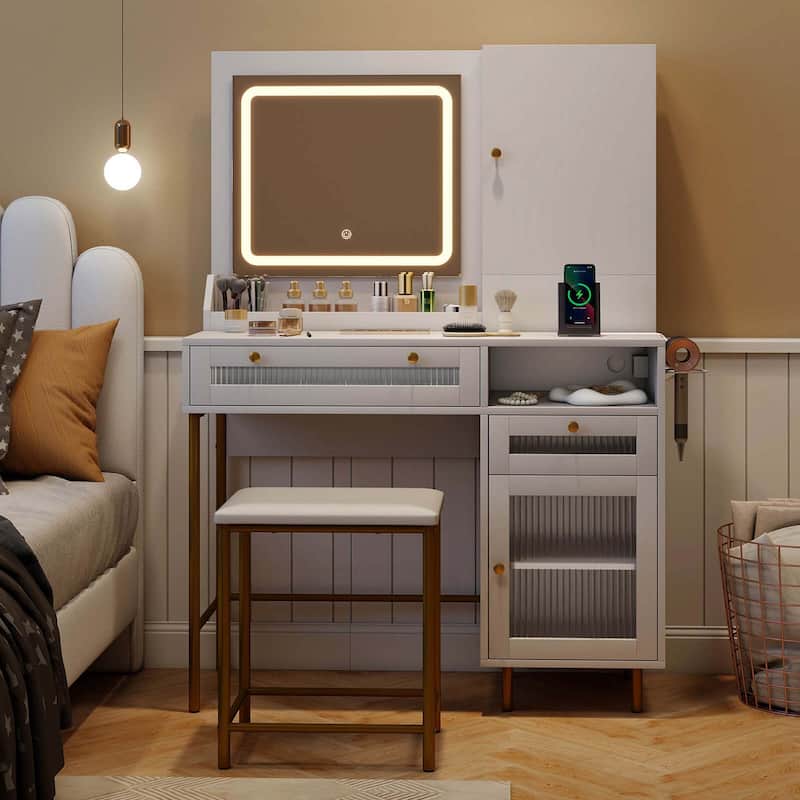 Costway Vanity Set with Mirror and Lights 3 Lighting Modes & - See Details